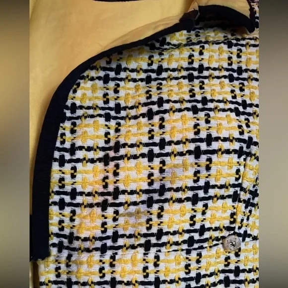 Vintage sheath Dress and Jacket yellow black white plaid tweed measures XS - Picture 9 of 11